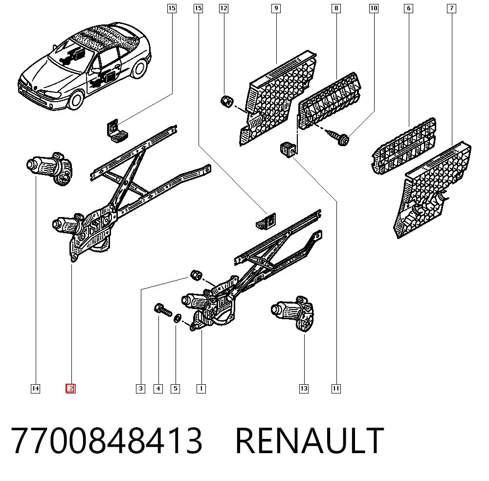 Do koszyka Mechanizm podnoszenia szyby drzwi przednich prawych Renault Megane I EA0, EA1