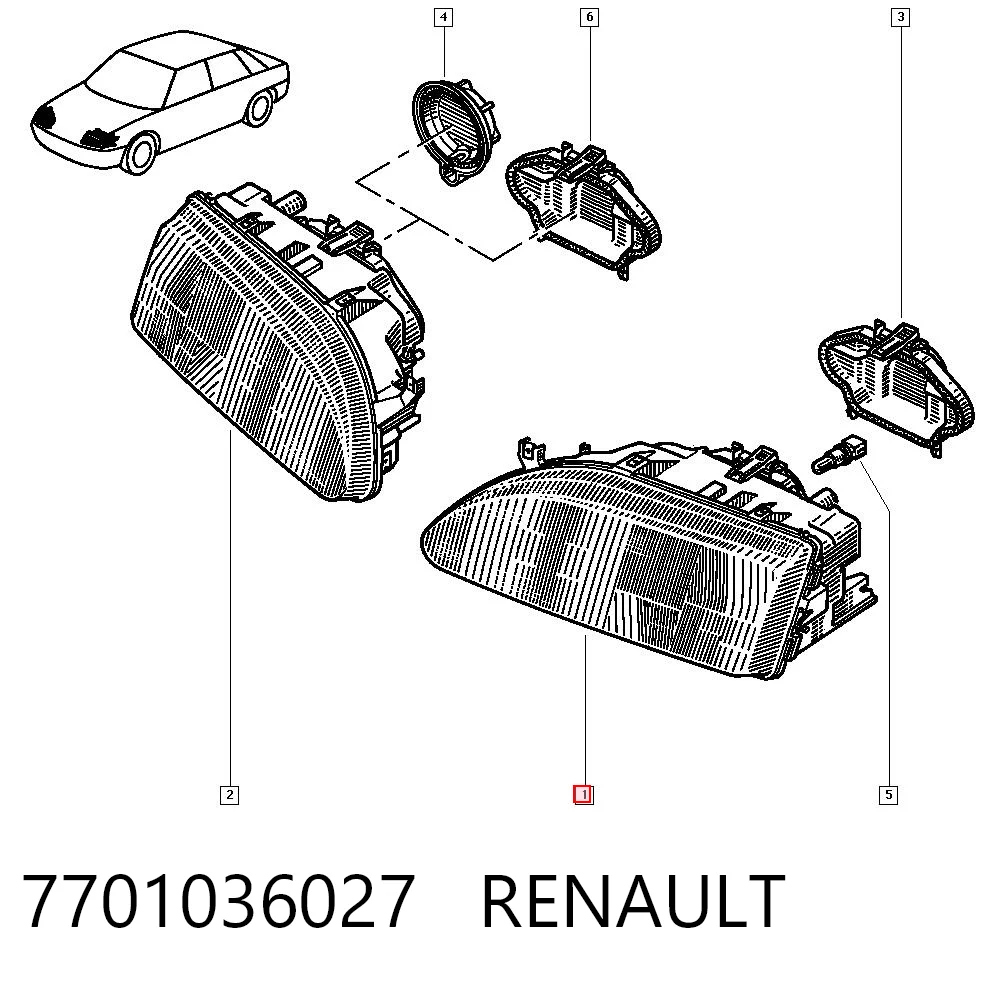 Reflektor lewy do Renault 19 I B53, C53