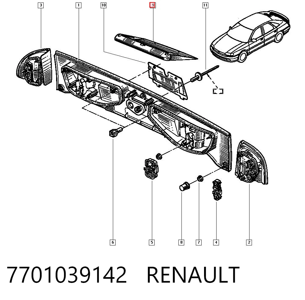 Lampa stop tylna dodatkowa do Renault 19 II B53, C53