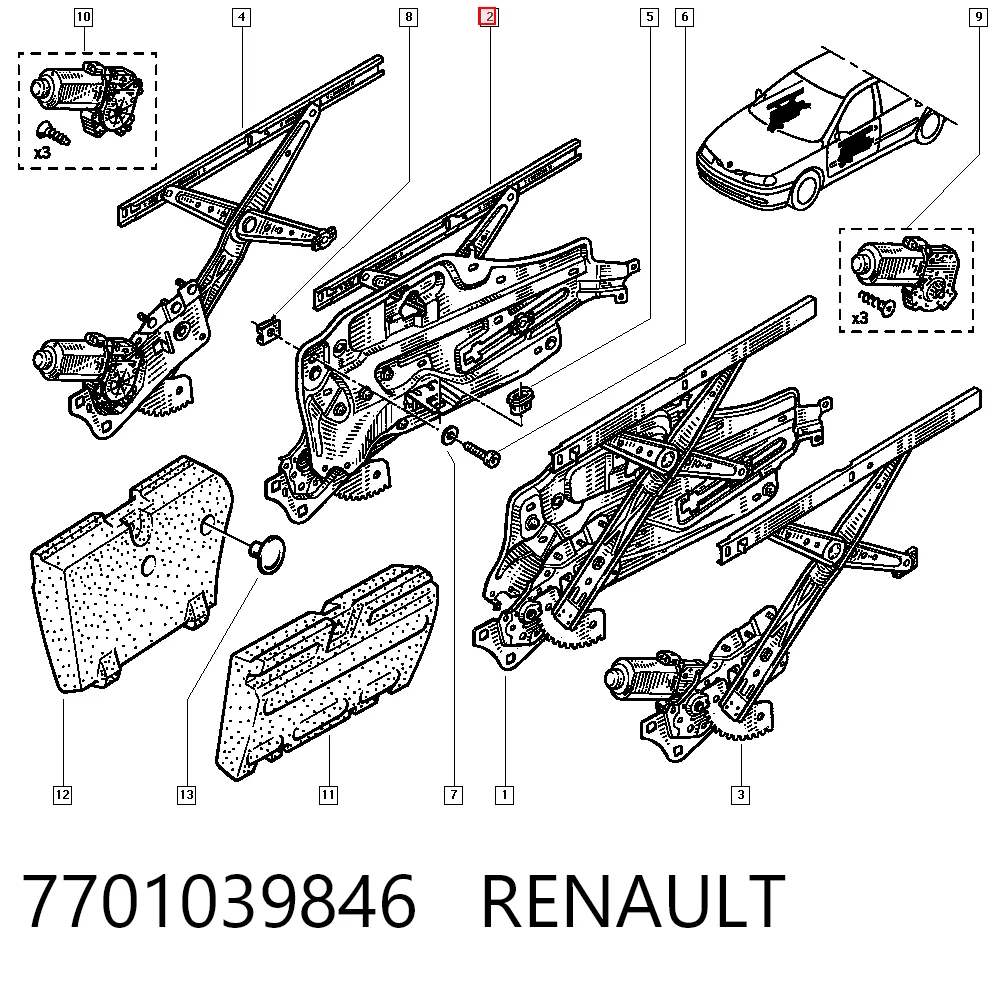 Mechanizm podnoszenia szyby drzwi przednich prawych do Renault Laguna I B56, 556