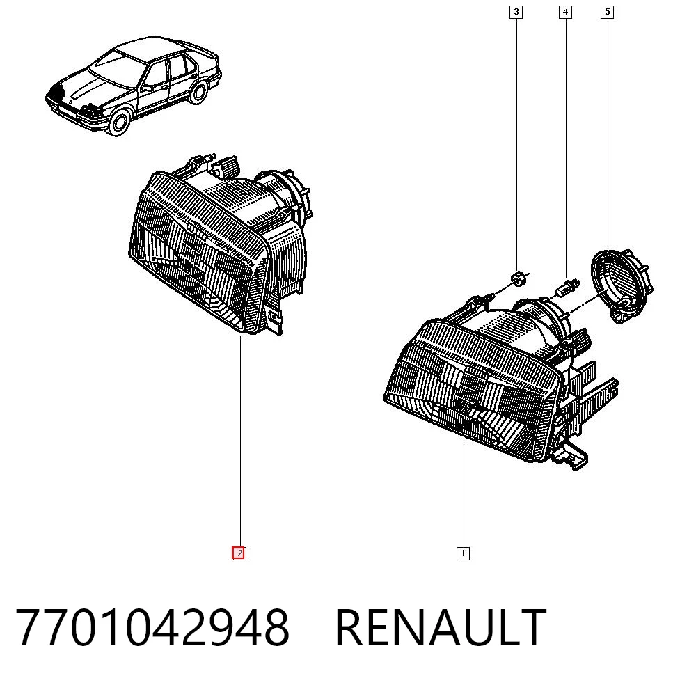 Reflektor prawy do Renault 19 I B53, C53