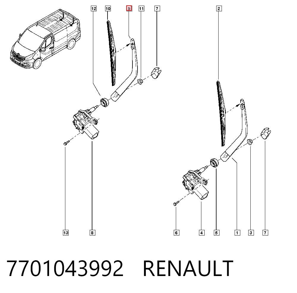 7701043992 Renault (RVI) Ramię wycieraczki szyby tylnej