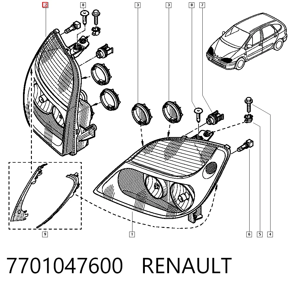  Reflektor prawy Renault Scenic 1