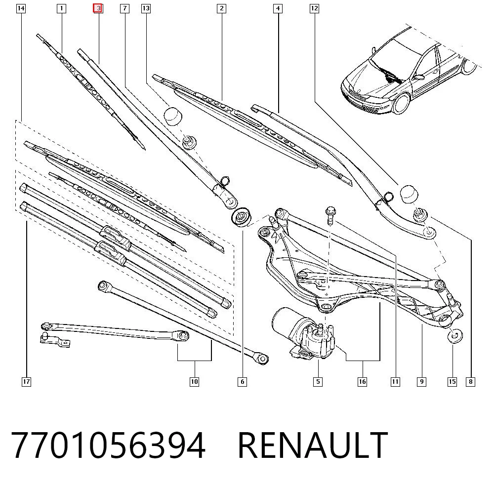 Ramię wycieraczki szyby przedniej do Renault Laguna II BG0, BG1