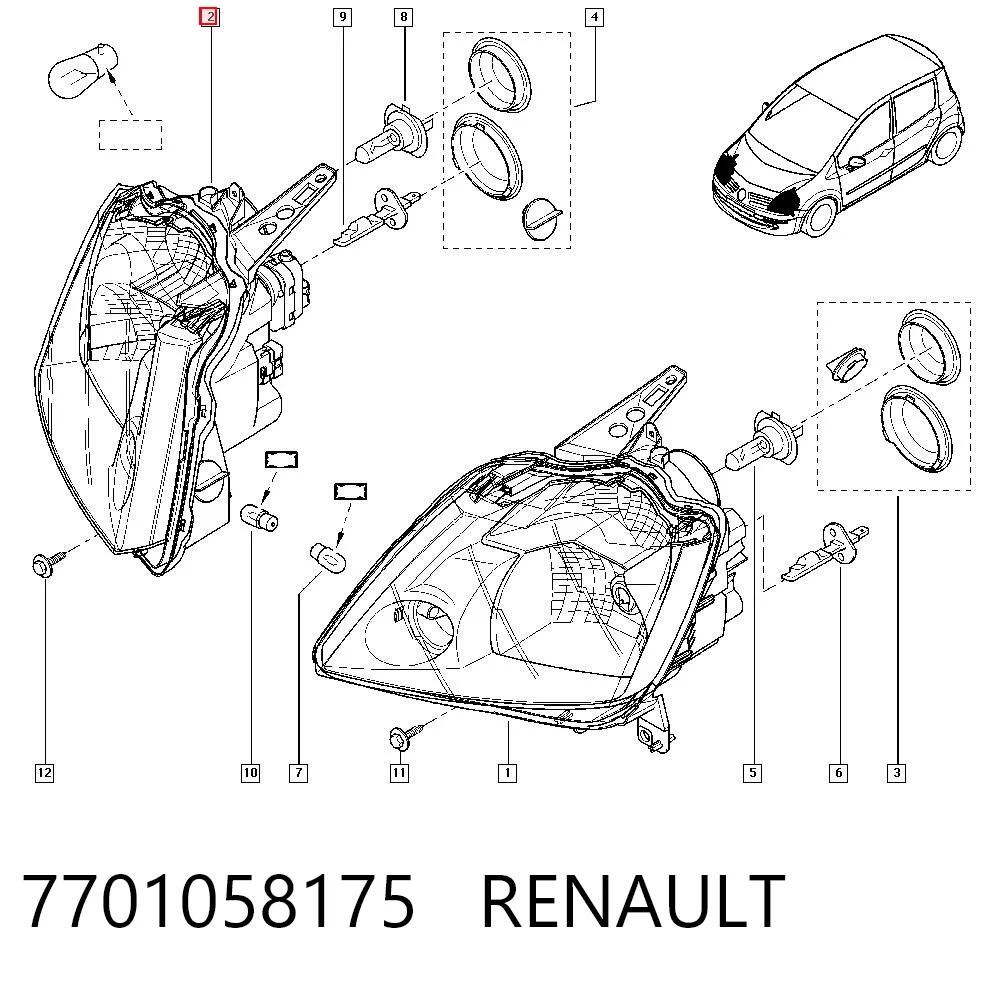  Reflektor prawy Renault Modus 