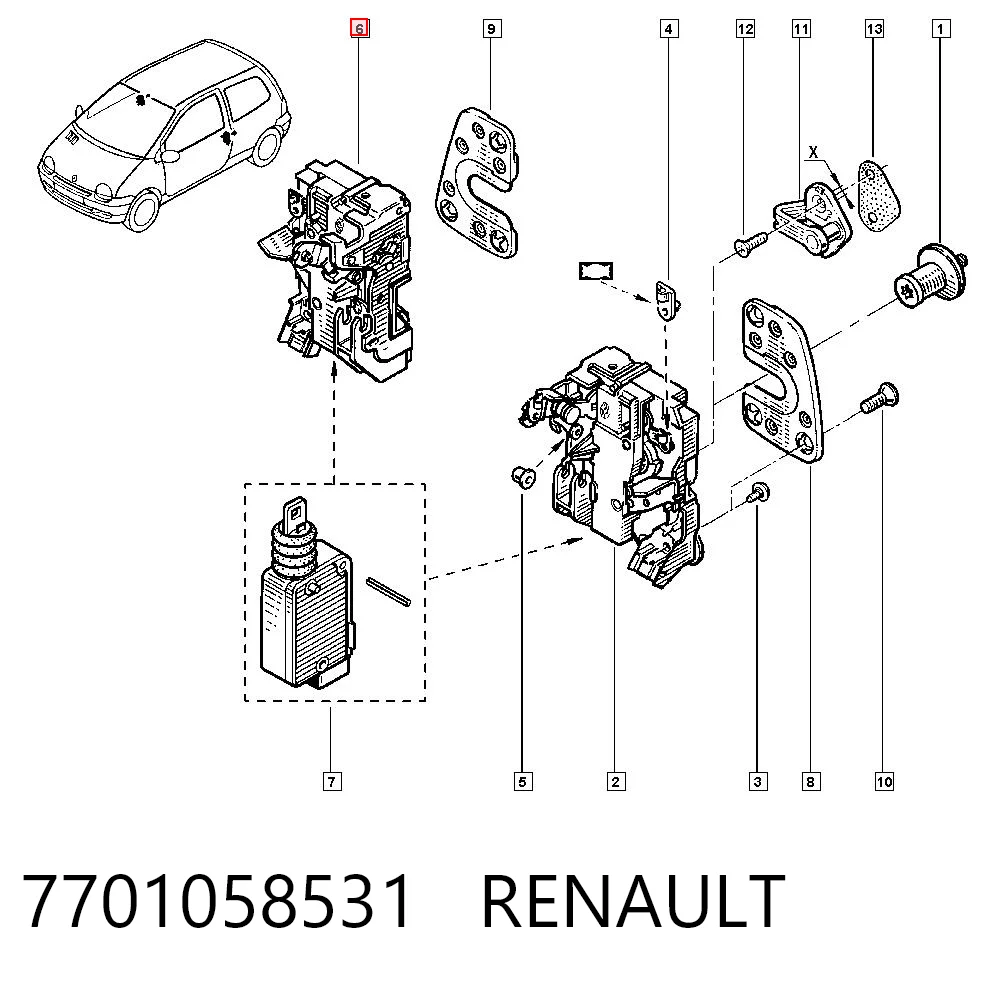 Zamek drzwi przednich prawych do Renault Twingo I C06