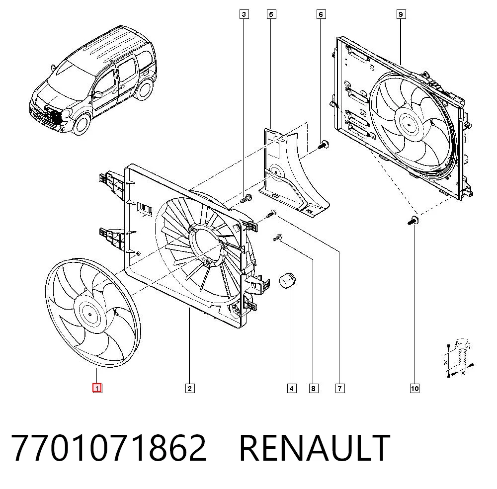 Do koszyka Wentylator elektryczny układu chłodzenia kompletny (silnik+wirnik) Renault Scenic II JM0, JM1