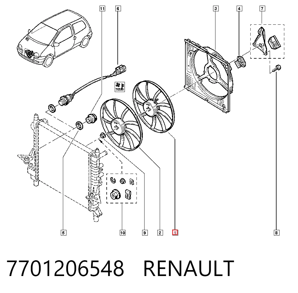 Wentylator elektryczny układu chłodzenia kompletny (silnik+wirnik) do Renault Twingo I C06