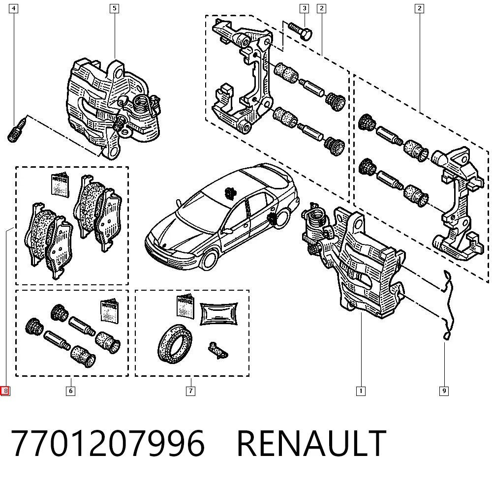 7701207996 Renault (RVI) Okładziny (klocki) do hamulców tarczowych tylne