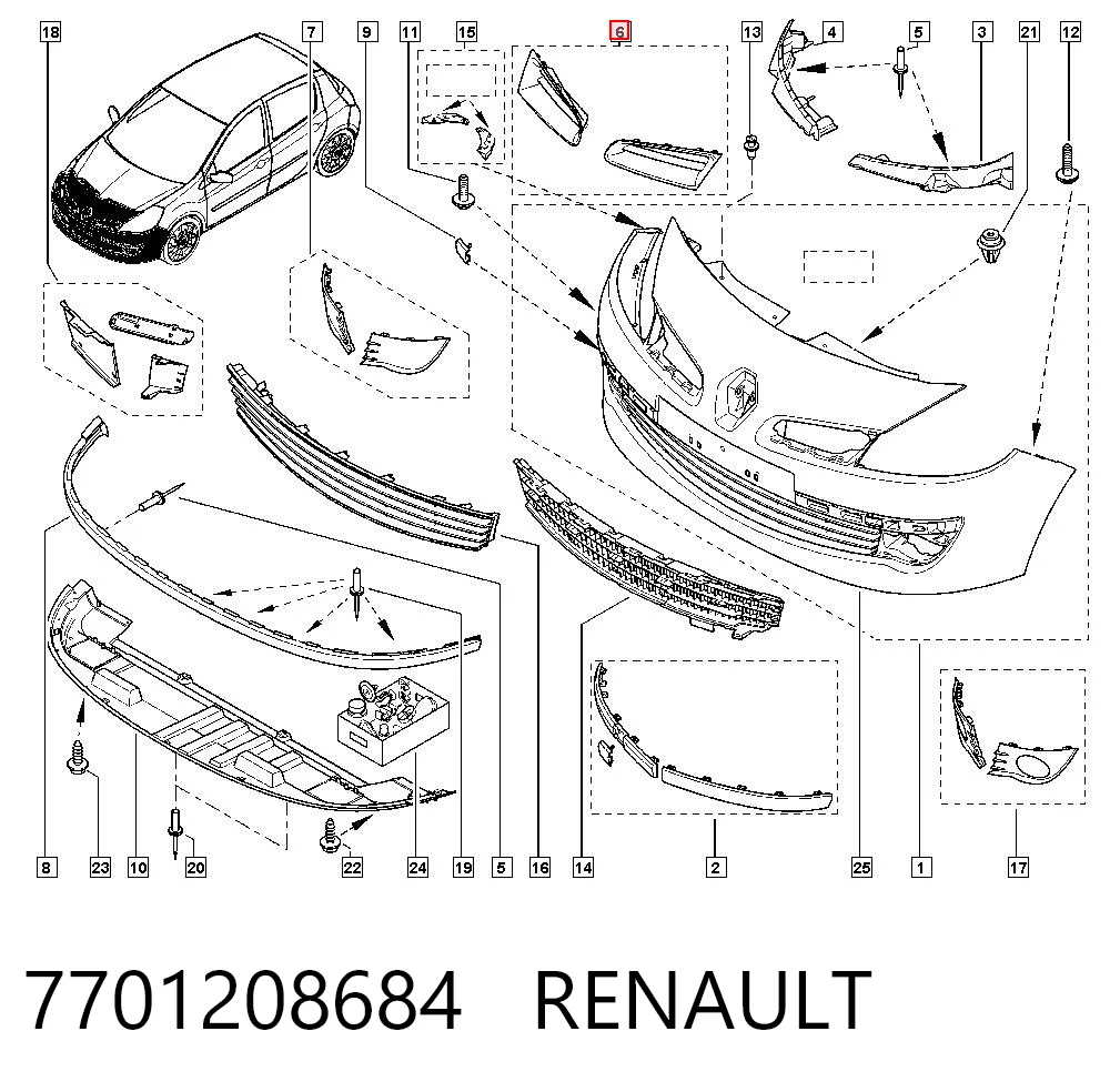 Atrapa chłodnicy Renault Clio III GRANDTOUR kombi (KR01) (2008 - 2026) cena, od 17,32 USD