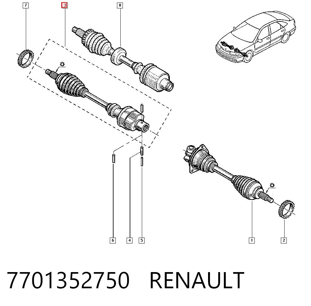 Do koszyka Półoś napędowa przednia prawa Renault Laguna I B56, 556