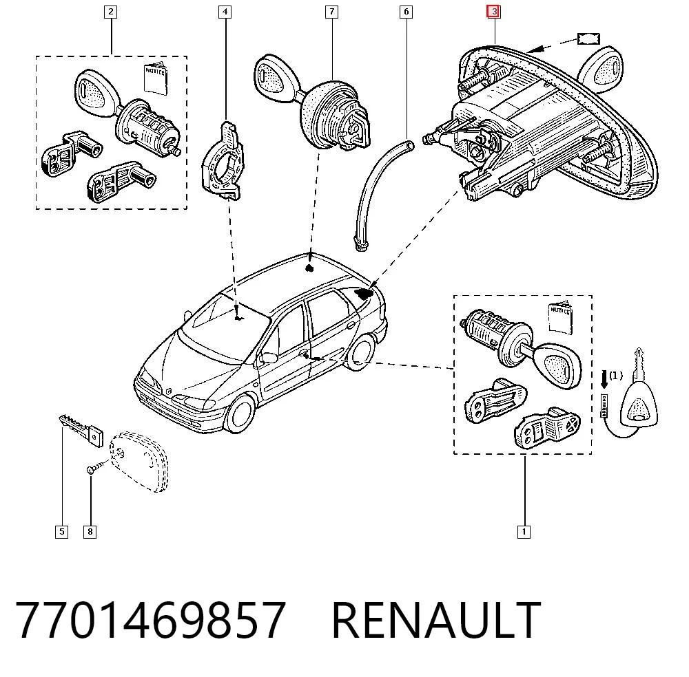 Do koszyka Wkładka zamka klapy bagażnika (3/5 drzwi tylnych) Renault Scenic I JA0, JA1, FA0