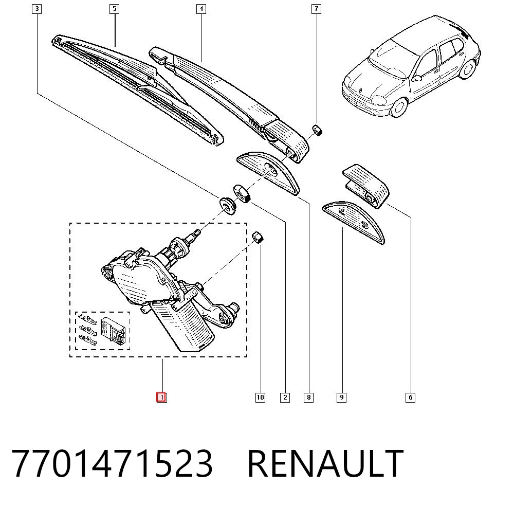  Silniczek wycieraczki tylnej szyby Renault Clio 2