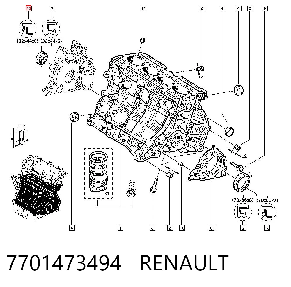 Do koszyka Uszczelniacz wału korbowego przedni Renault Kangoo I KC0, KC1