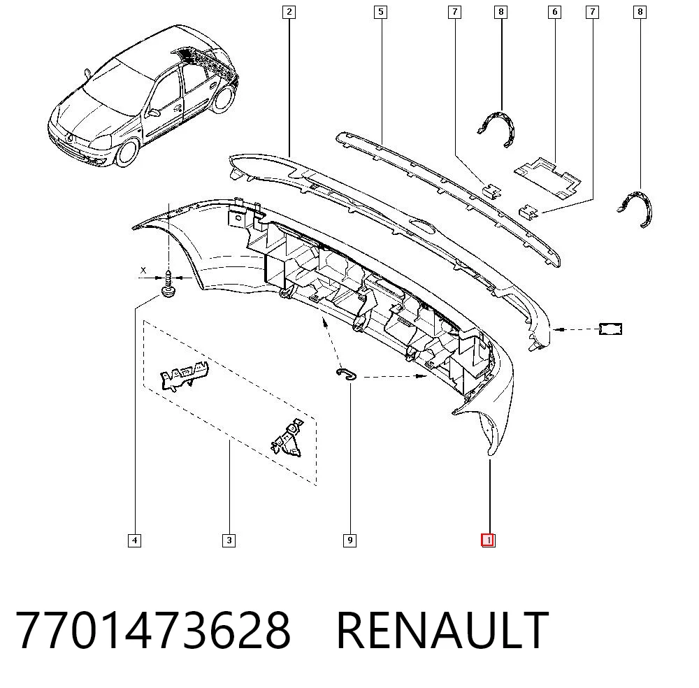Zderzak tylny Renault Clio II hatchback (BB, CB) (1998 - 2010) cena, od 153,45 USD