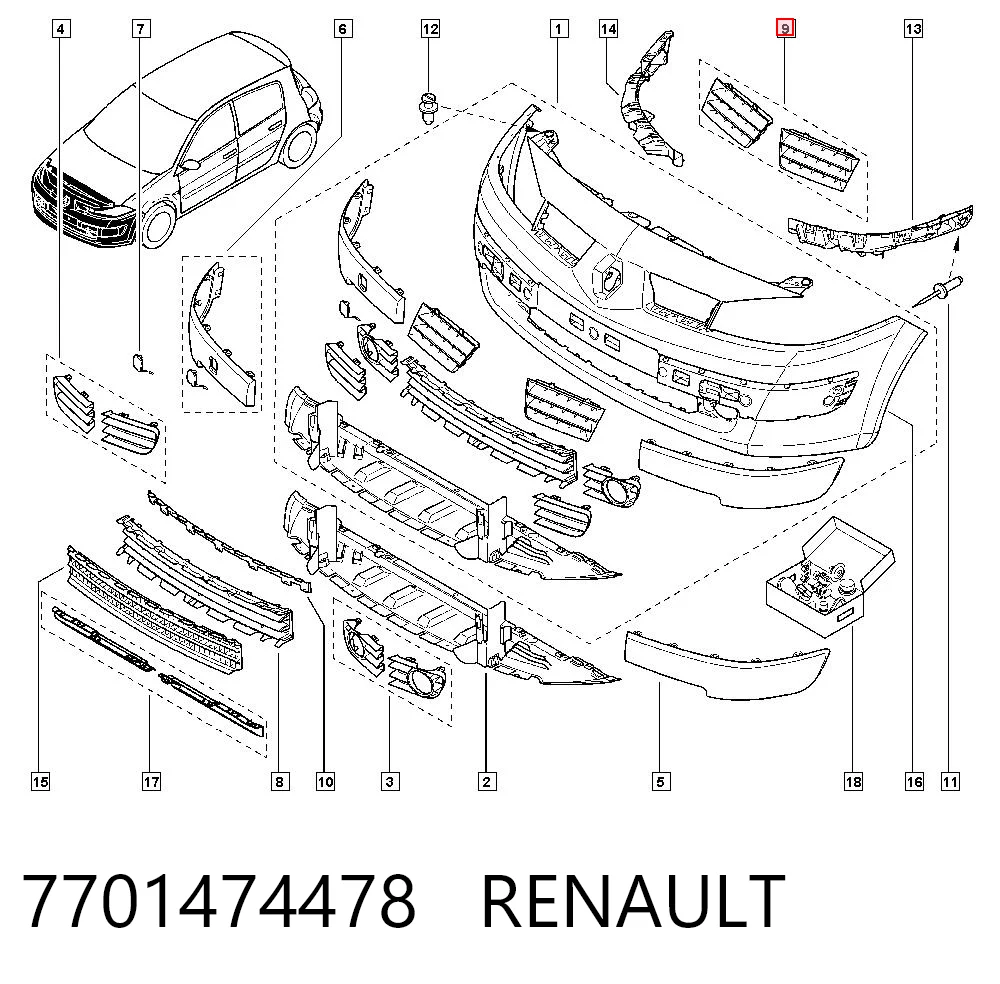 Atrapa chłodnicy Renault Megane II kabriolet (EM0, EM1) (2003 - 2010) cena, od 16,81 USD