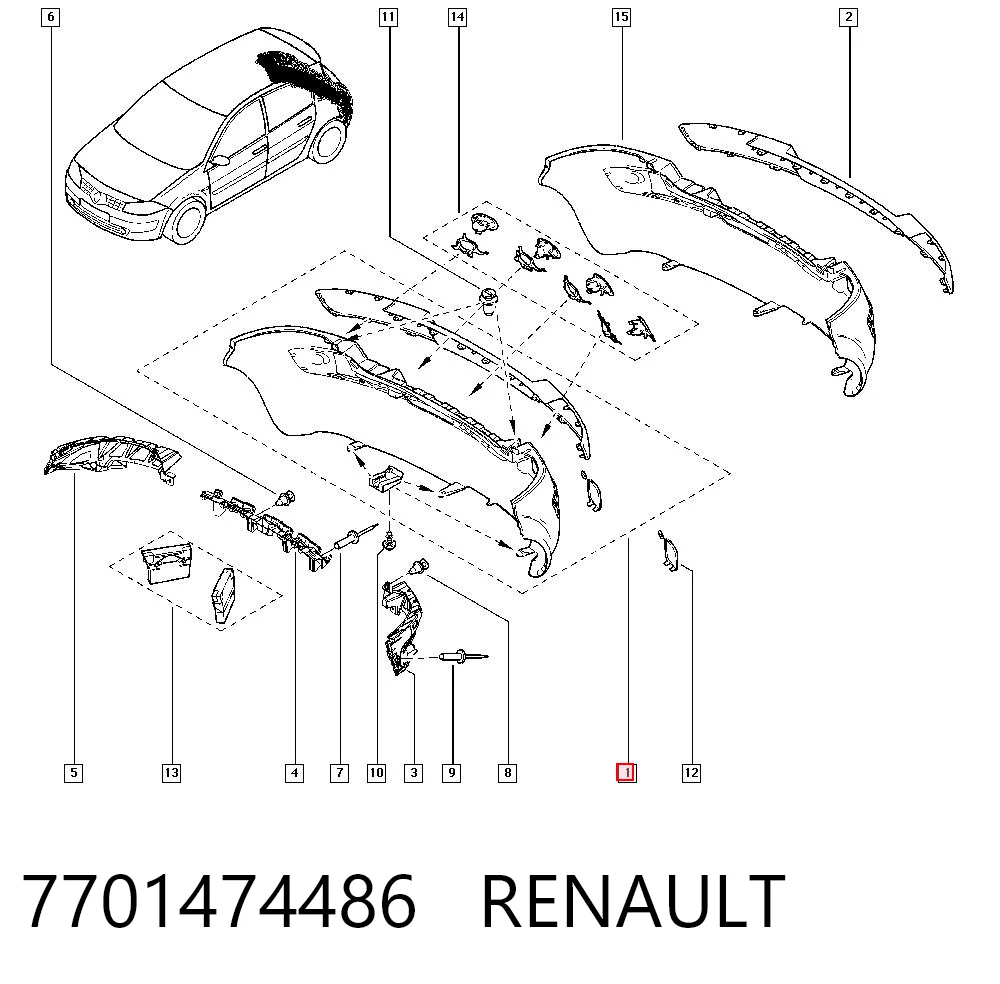 Zderzak tylny Renault Megane II hatchback (BM0, CM0, BM1, CM1) (2002 - 2012) cena, od 195,02 USD
