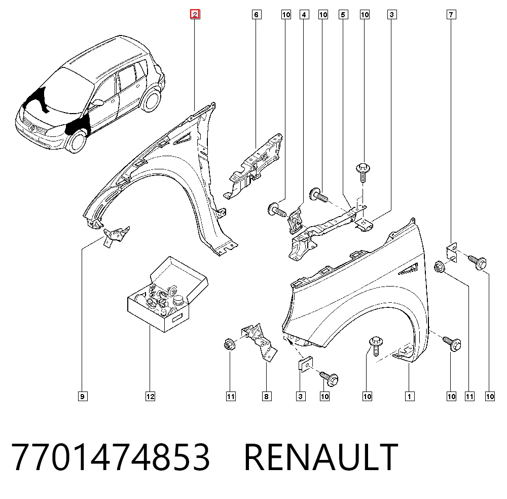 Błotnik przedni prawy Renault Scenic II minivan (JM0, JM1) (2003 - 2009) cena, od 109,84 USD