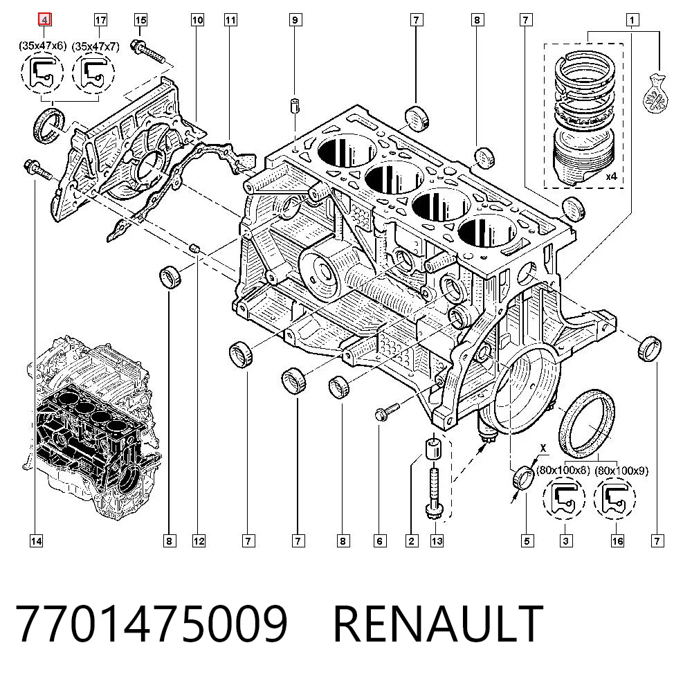 Uszczelniacz wału korbowego przedni Renault Kangoo II