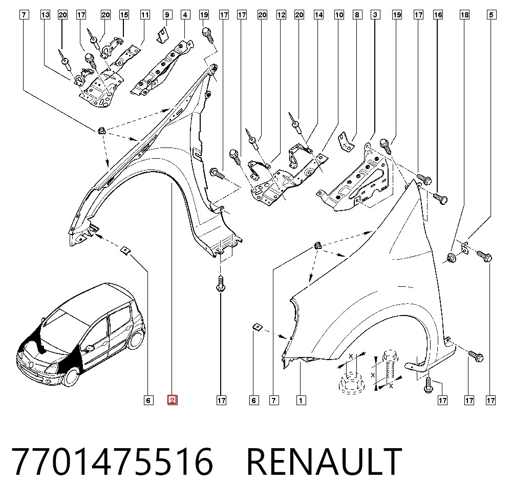 Do koszyka Błotnik przedni prawy Renault Modus  JP0