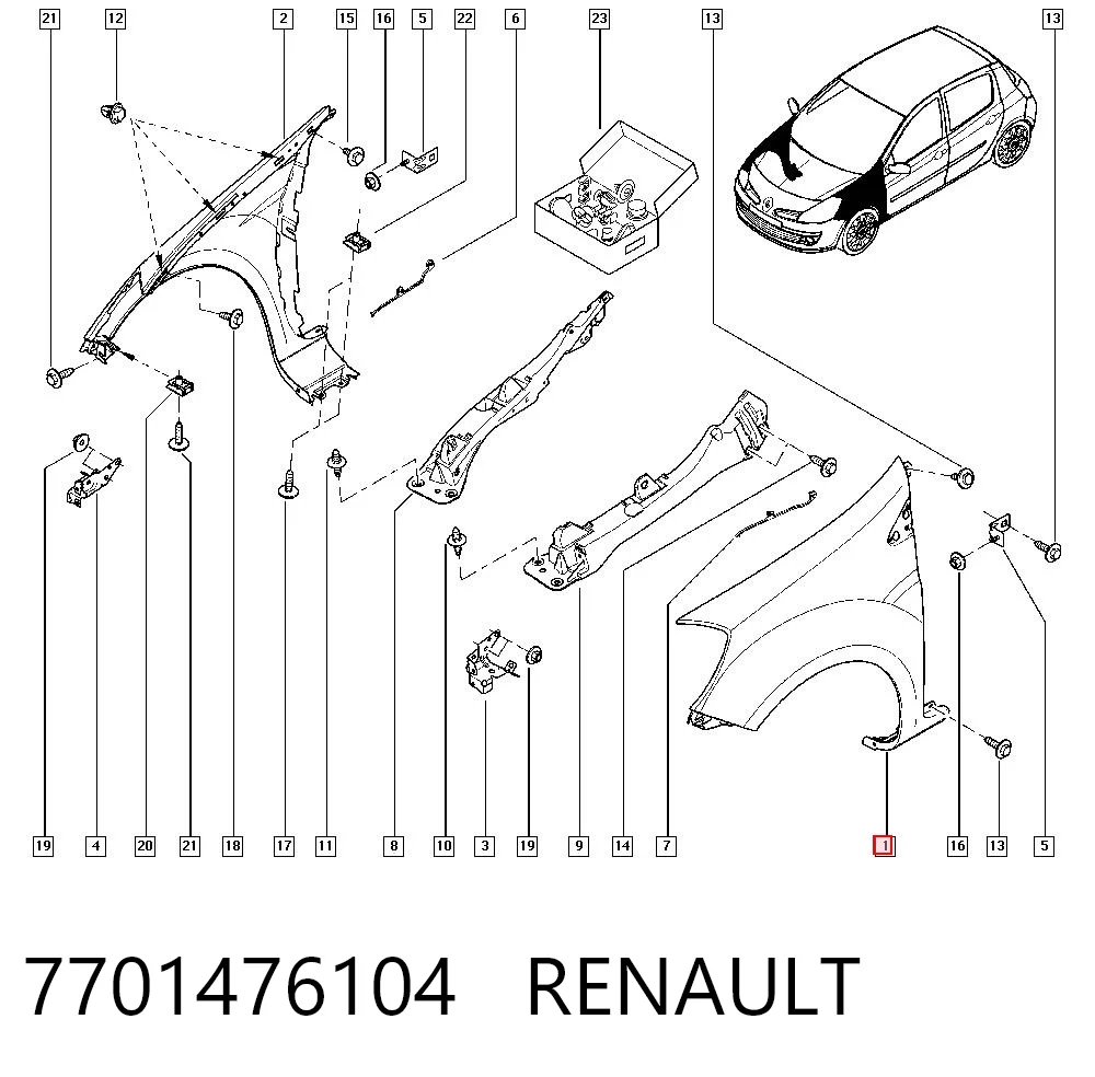 Błotnik przedni lewy do Renault Clio III BR01, CR01