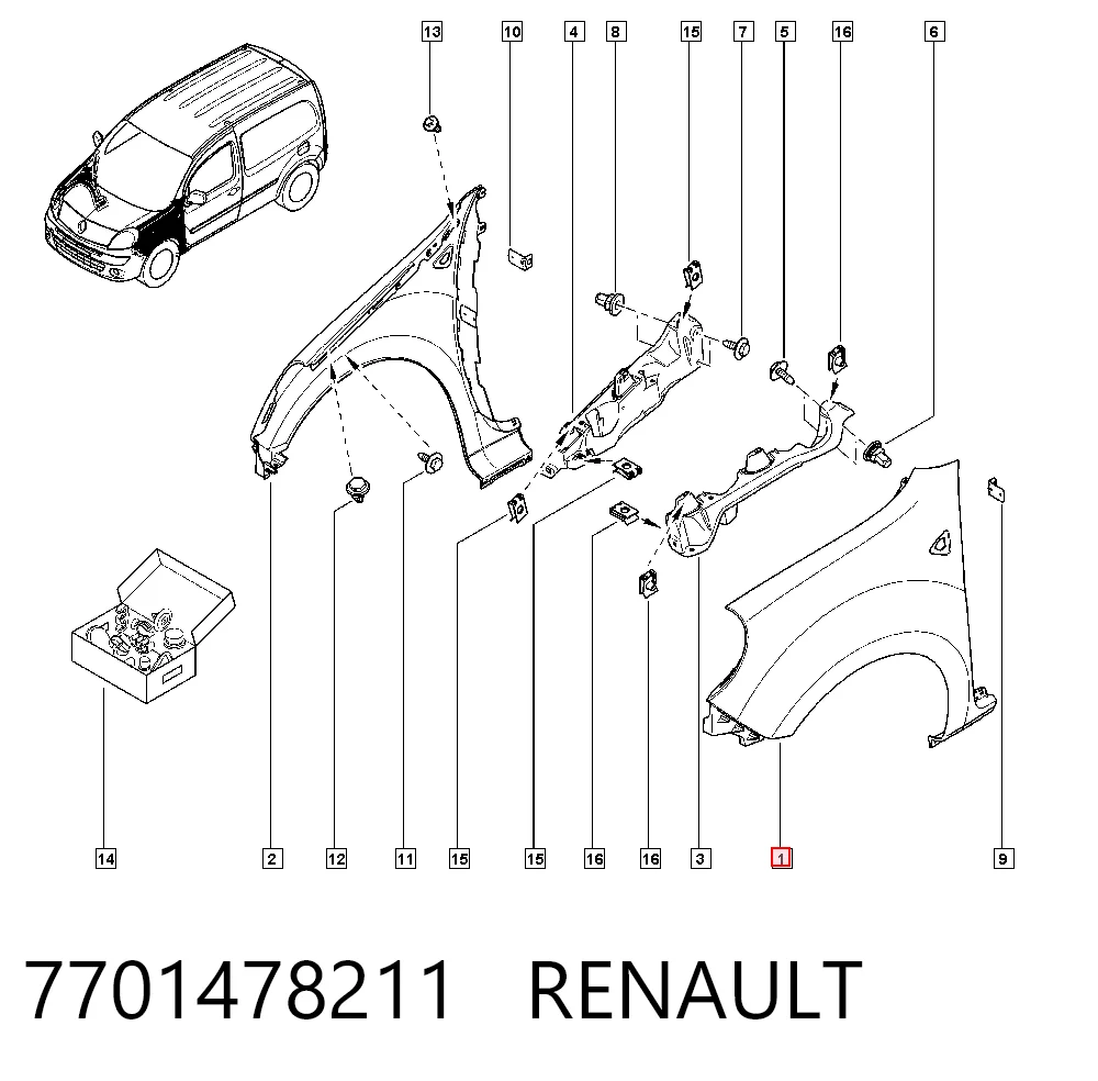 Błotnik przedni lewy Renault Kangoo II awangarda (FW0) (2008 - 2021) cena, od 57,36 USD