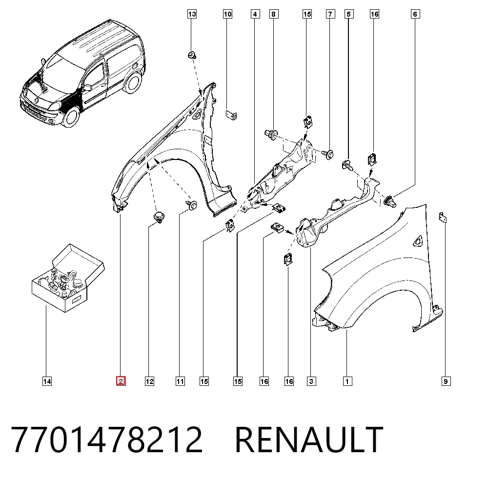 Do koszyka Błotnik przedni prawy Renault Kangoo II FW0