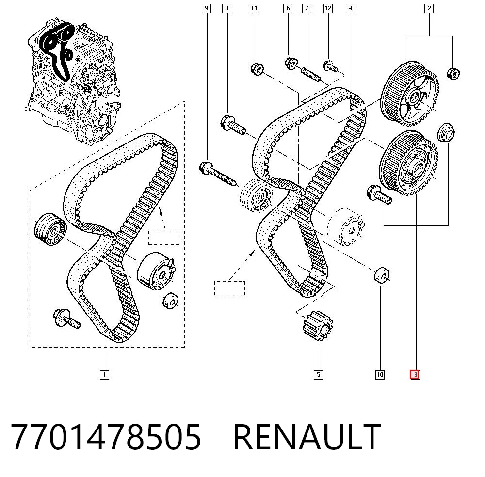 7701478505 Renault (RVI) Koło zębate walcowe wału rozrządu silnika, dolotowego (ssącego)
