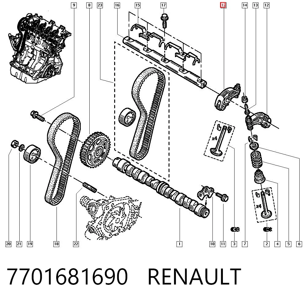 Dźwigienka zaworowa do Renault Clio LB0, LB1, LB2