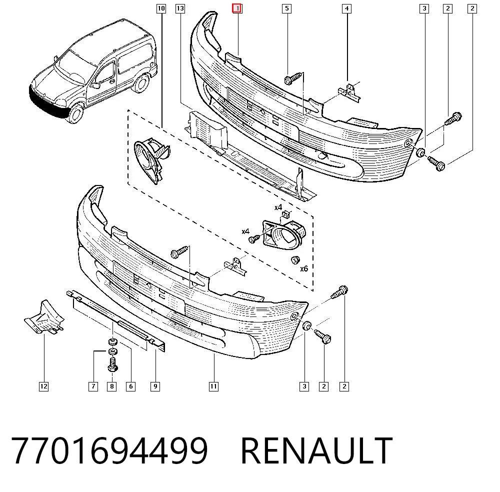 Zderzak przedni Renault Kangoo I minivan (KC0, KC1) (1998 - 2008) cena, od 137,91 USD