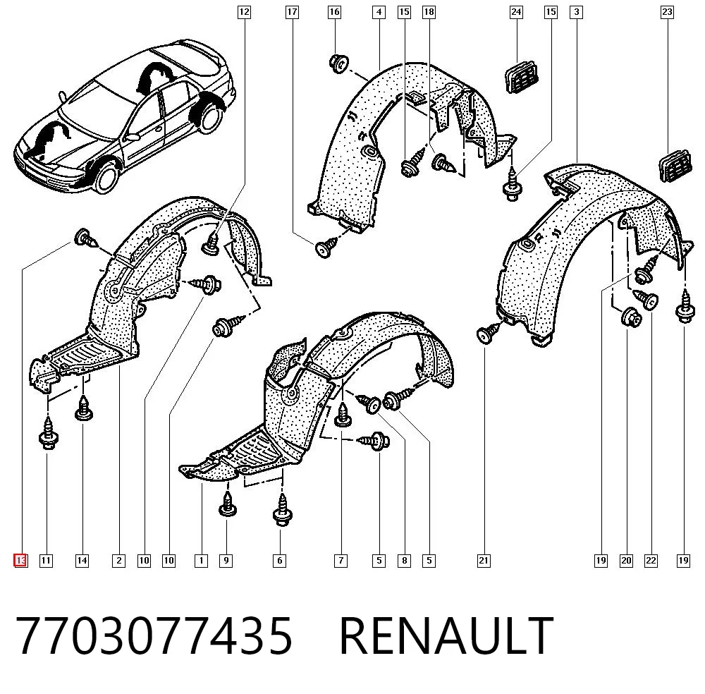 7703077435 Renault (RVI) Spinka mocowania nadkola przedniego
