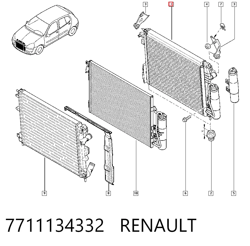 Do koszyka Chłodnica silnika Renault Clio SYMBOL LU
