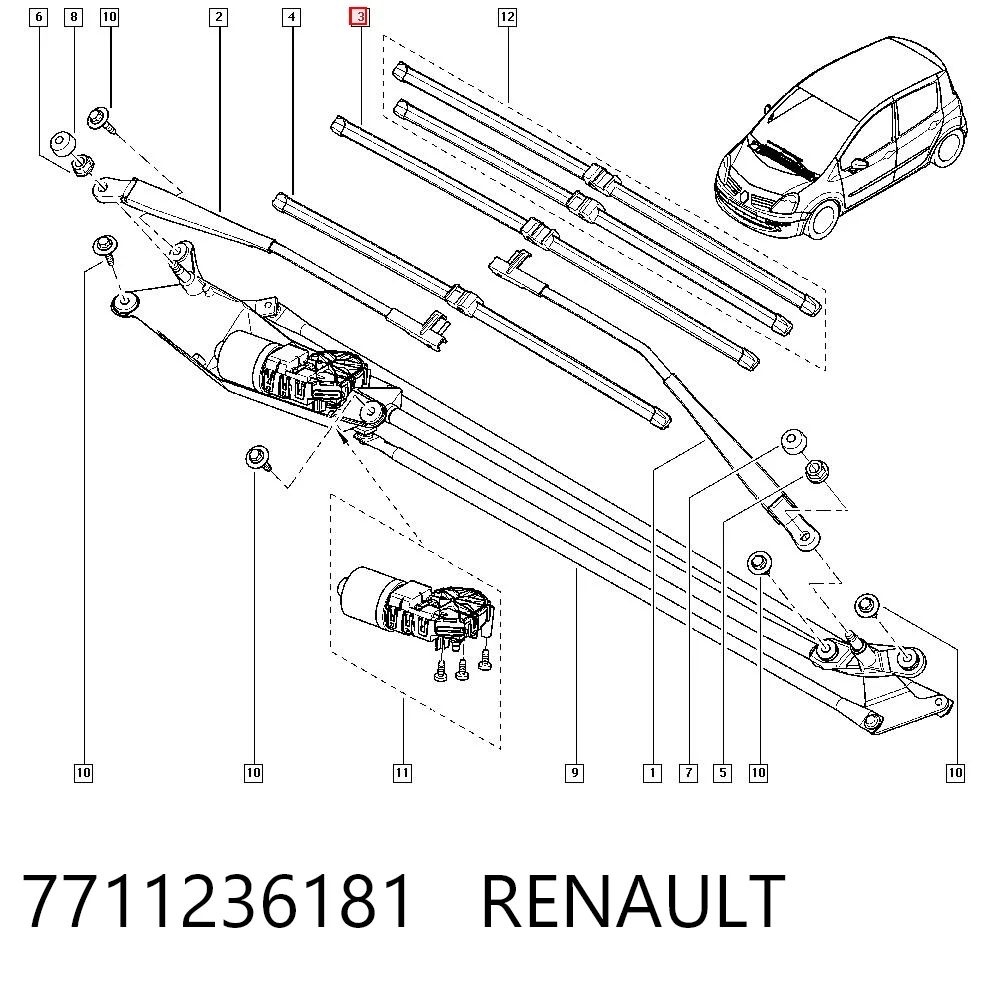 Kupić Pióro wycieraczki szyby przedniej, zestaw (2 szt.) Renault Modus  JP0 w dobrej cenie