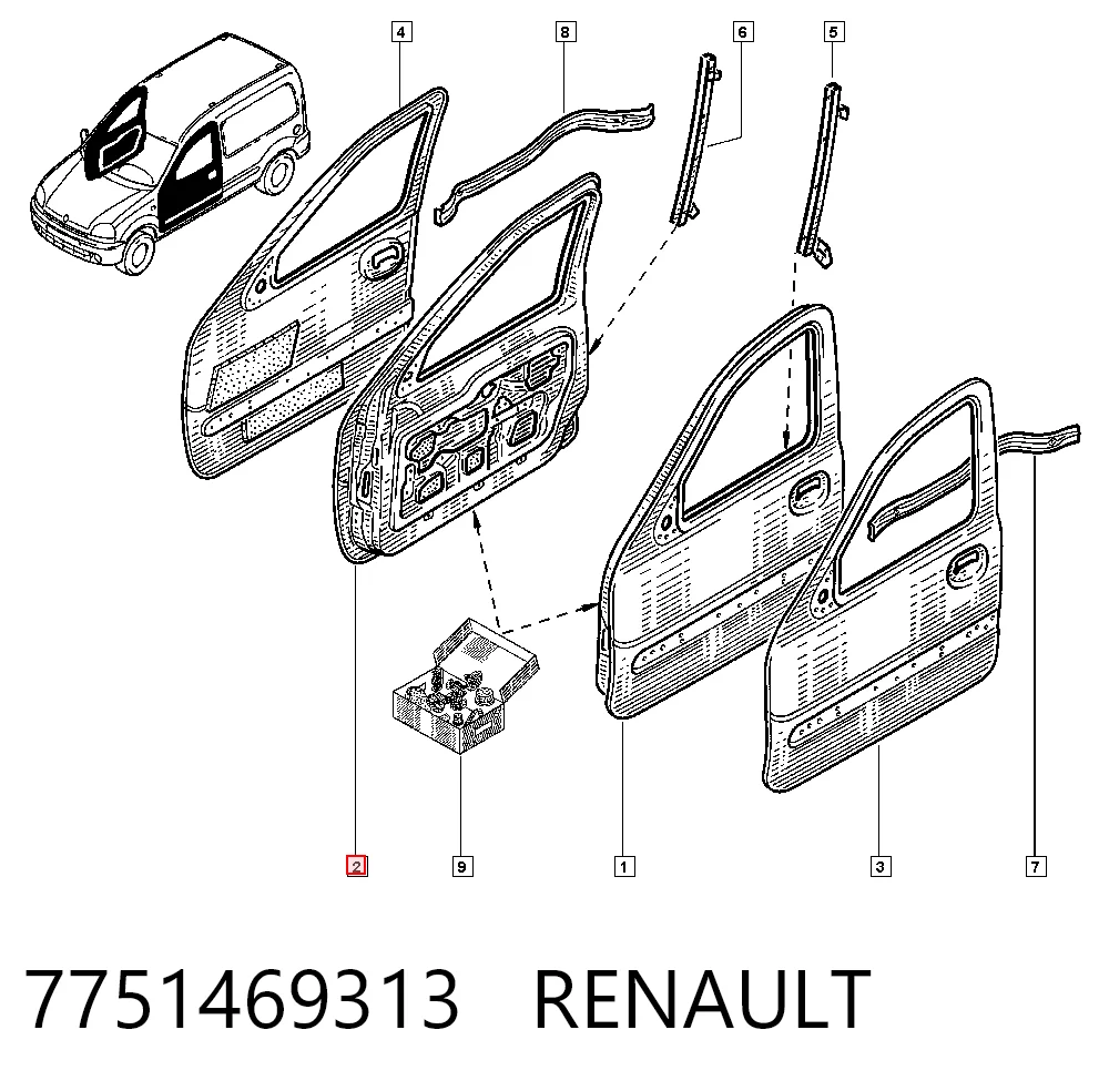 Drzwi przednie prawe do Renault Kangoo I KC0, KC1