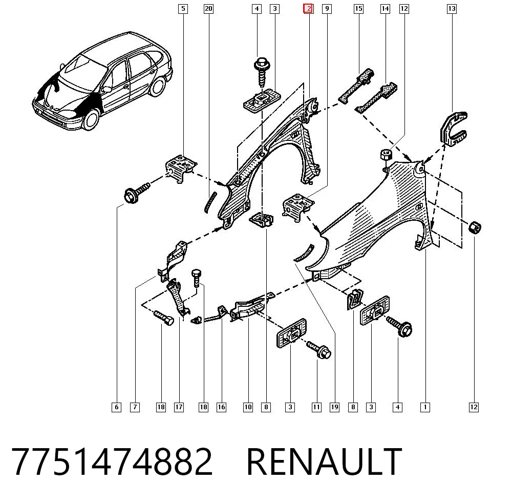 Błotnik przedni prawy Renault Scenic I minivan (JA0, JA1, FA0) (1999 - 2003) cena, od 100,45 USD