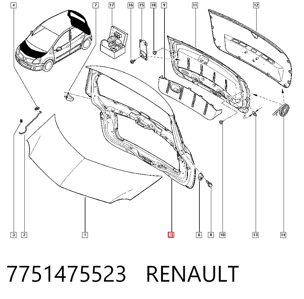 Drzwi tylne (bagażnika 3/5) do Renault Modus  JP0