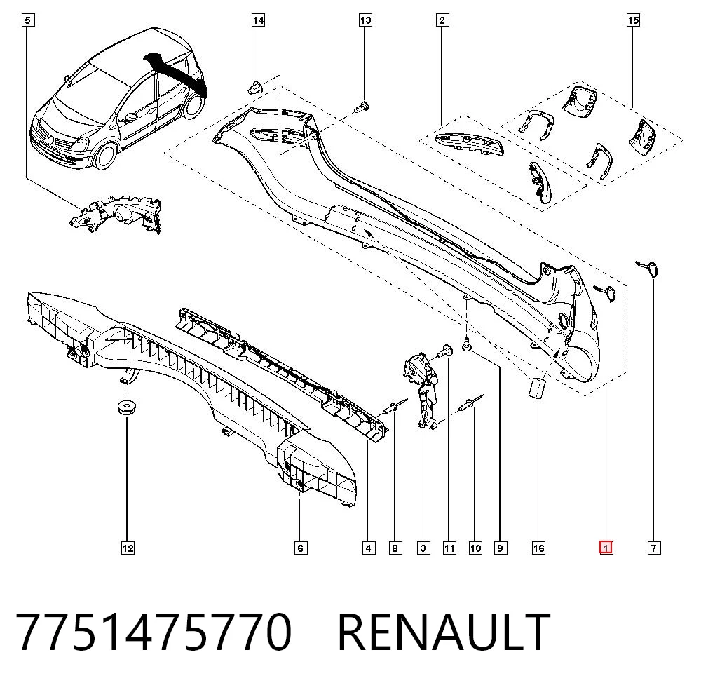 Zderzak tylny Renault Modus minivan (JP0) (2004 - 2012) cena, od 150,79 USD