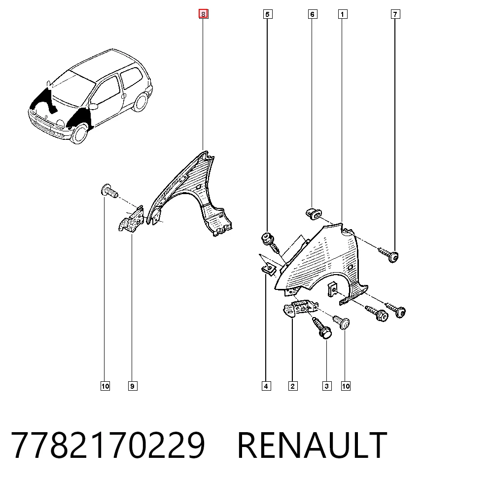 Błotnik przedni prawy do Renault Twingo I C06