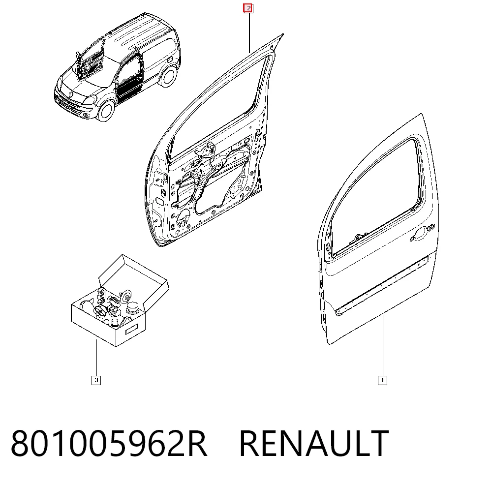 Do koszyka Drzwi przednie prawe Renault Kangoo II FW0