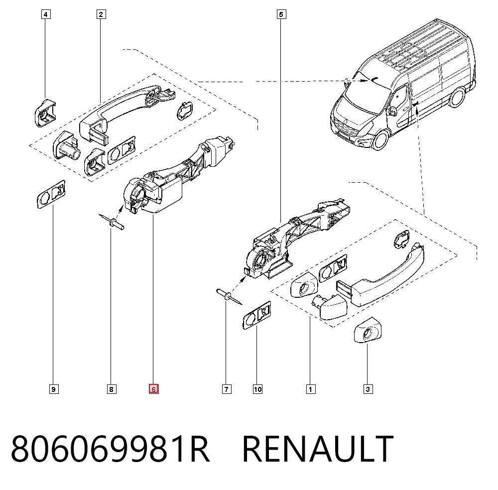 806069981R Renault (RVI) Pałąk zewnętrznej klamki drzwi tylnych prawych skrzydłowych