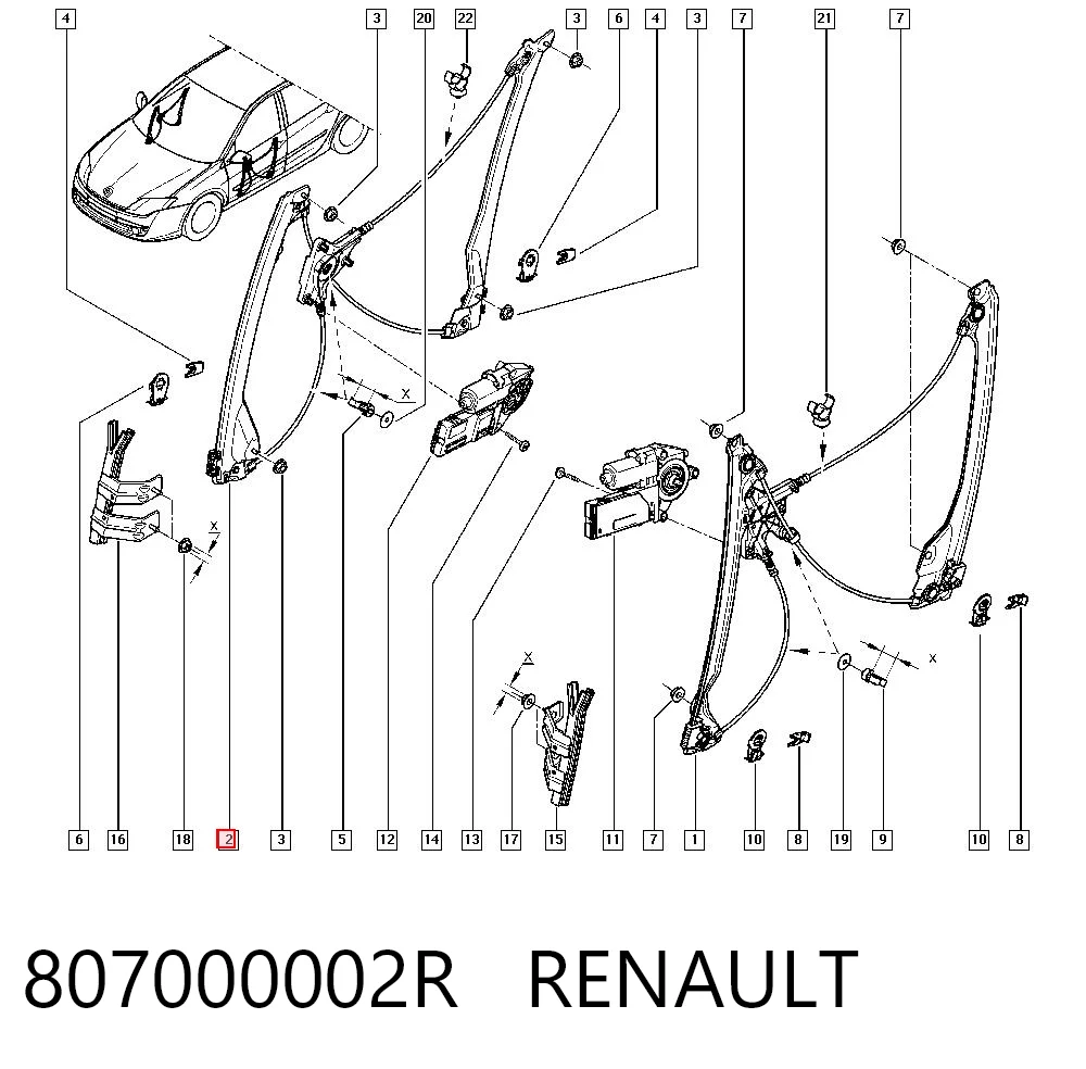 Mechanizm podnoszenia szyby drzwi przednich prawych Renault Laguna III hatchback (BT0, BT1) (2007 - 2015) cena, od 56,21 USD