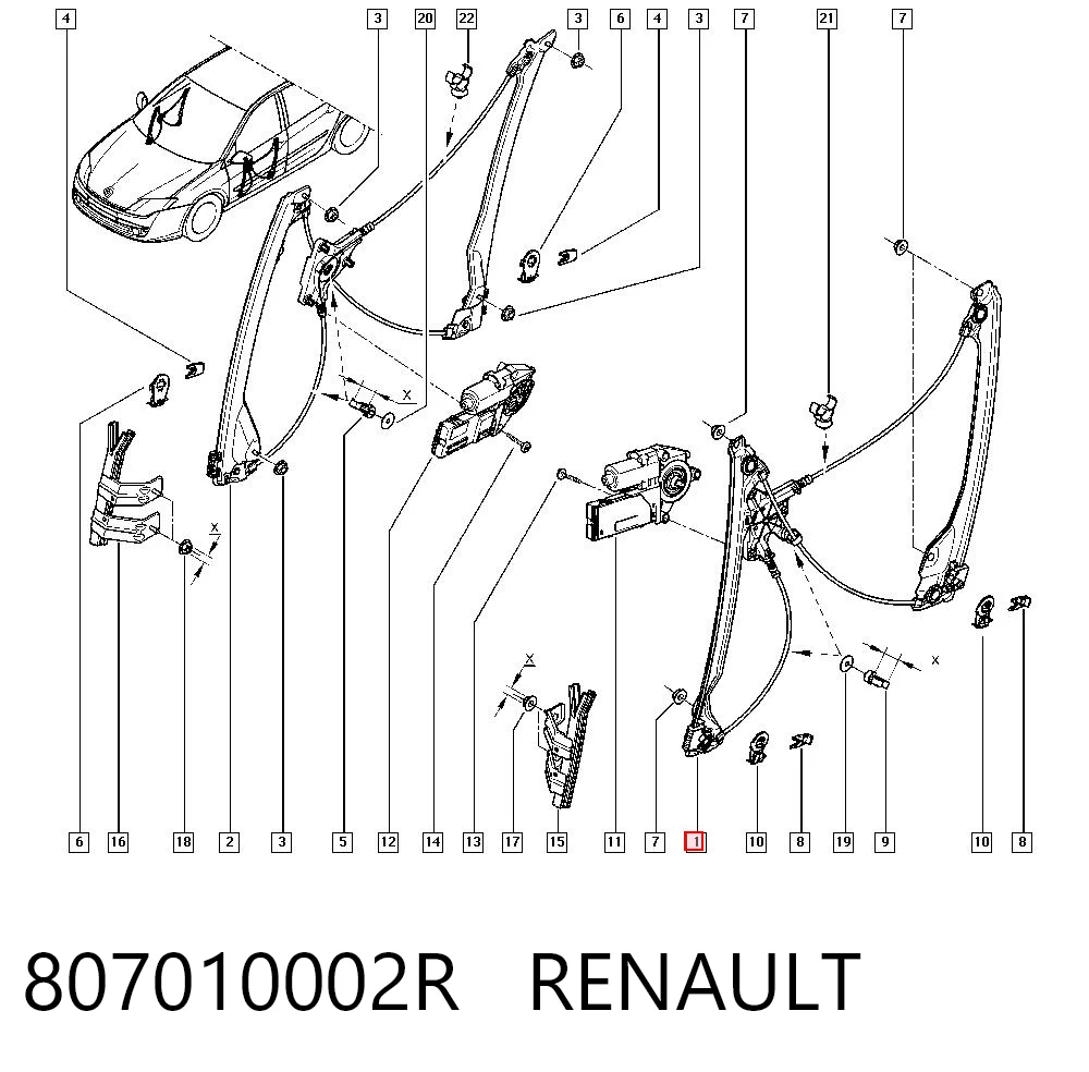Do koszyka Mechanizm podnoszenia szyby drzwi przednich lewych Renault Laguna III BT0, BT1