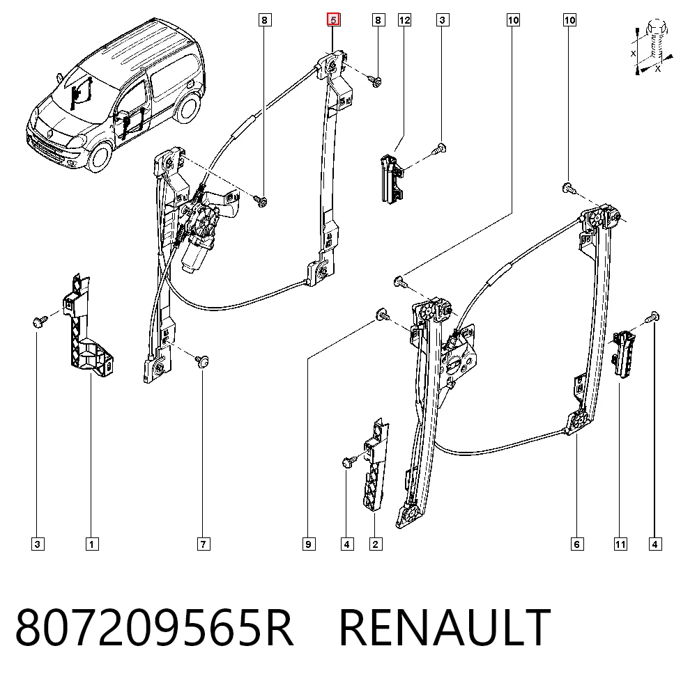 Do koszyka Mechanizm podnoszenia szyby drzwi przednich prawych Renault Kangoo II FW0