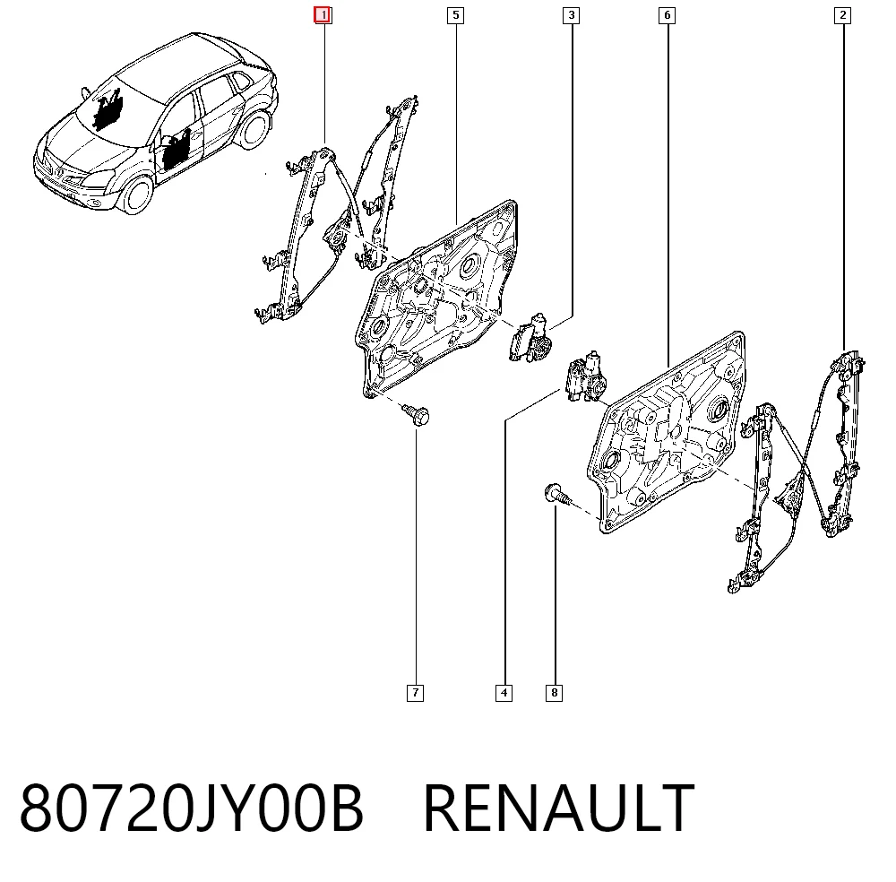 Mechanizm podnoszenia szyby drzwi przednich prawych Renault Koleos 