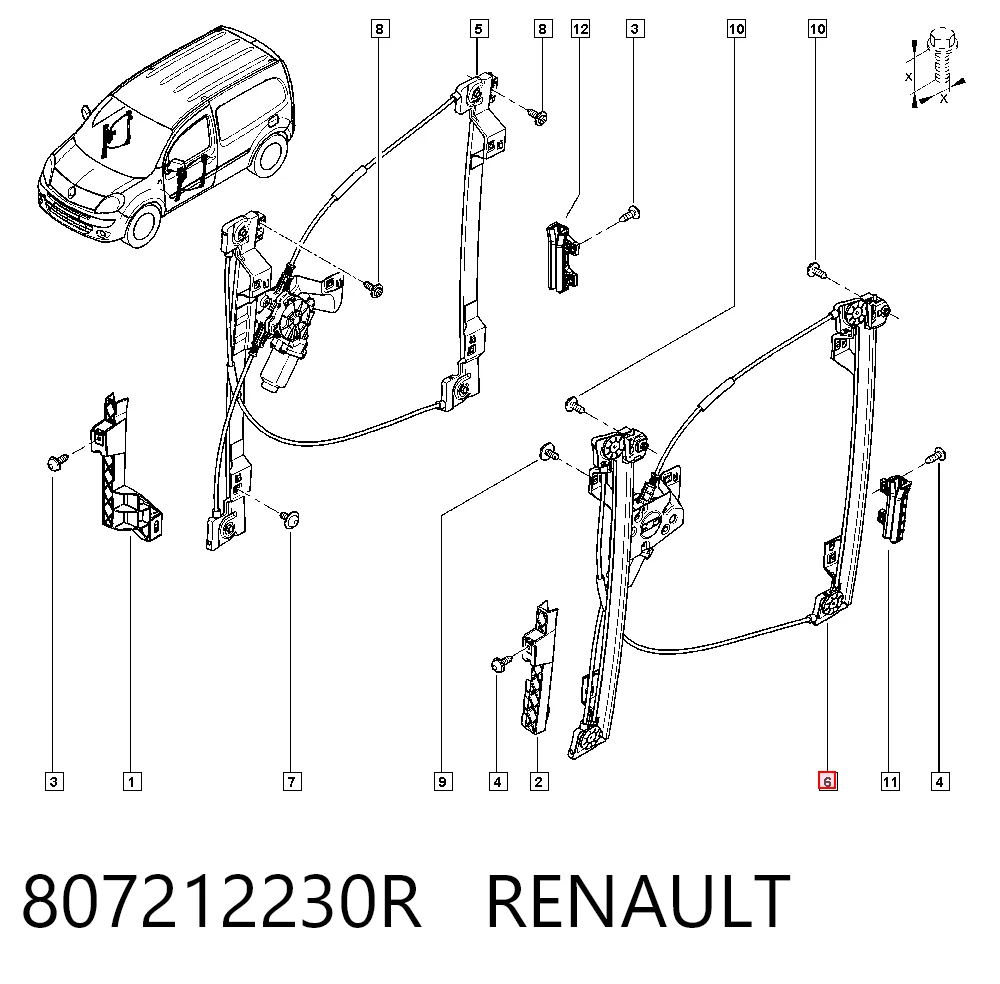 Mechanizm podnoszenia szyby drzwi przednich lewych do Renault Kangoo II FW0