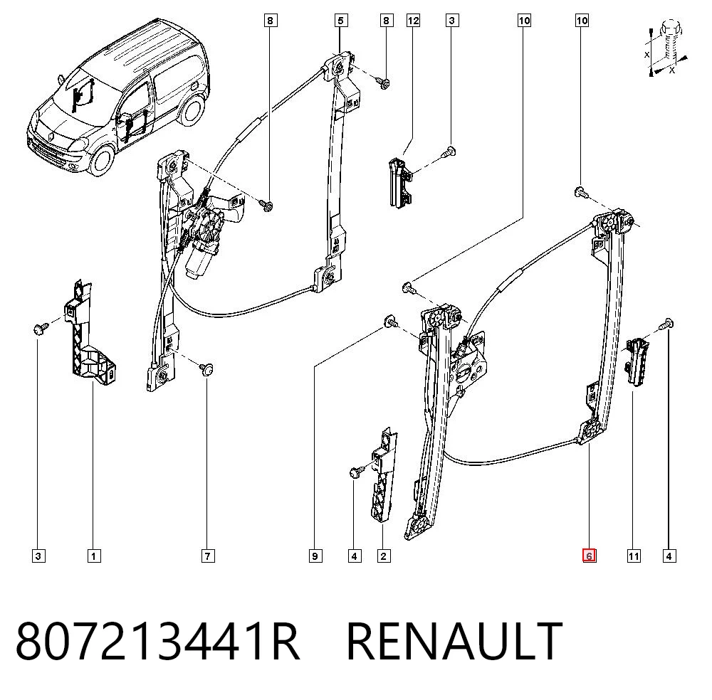 Mechanizm podnoszenia szyby drzwi przednich lewych Renault Kangoo II awangarda (FW0) (2008 - 2021) cena, od 56,21 USD