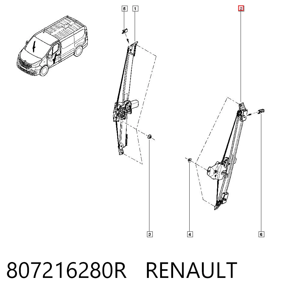 Do koszyka Mechanizm podnoszenia szyby drzwi przednich lewych Renault Trafic III 