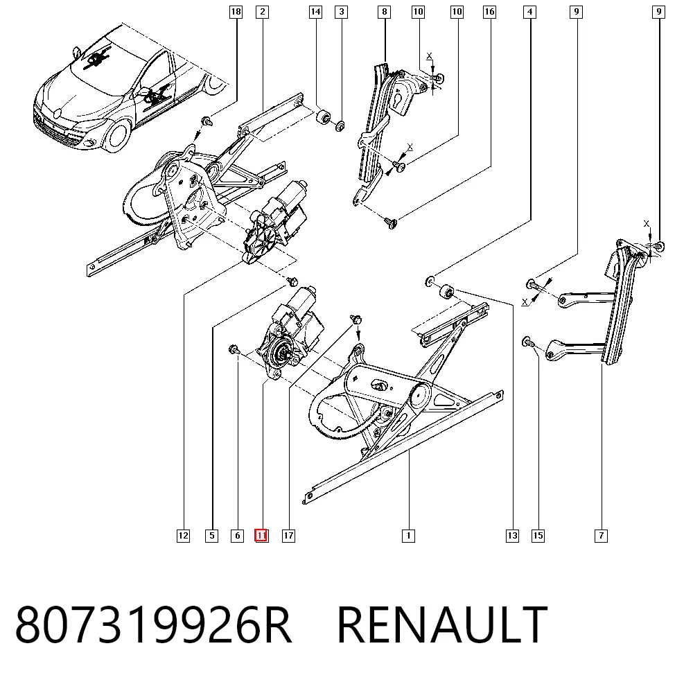  Mechanizm podnoszenia szyby drzwi przednich lewych Renault Megane 3