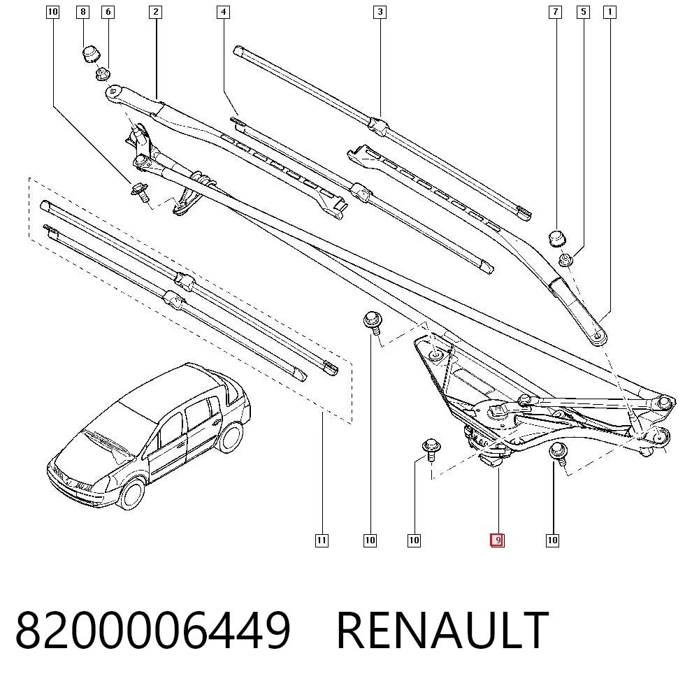 Mechanizm wycieraczek do Renault Vel Satis  BJ0