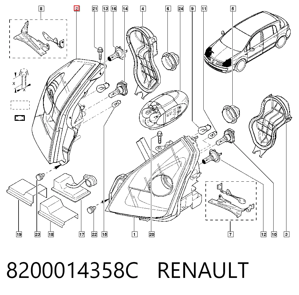 Reflektor prawy do Renault Vel Satis  BJ0